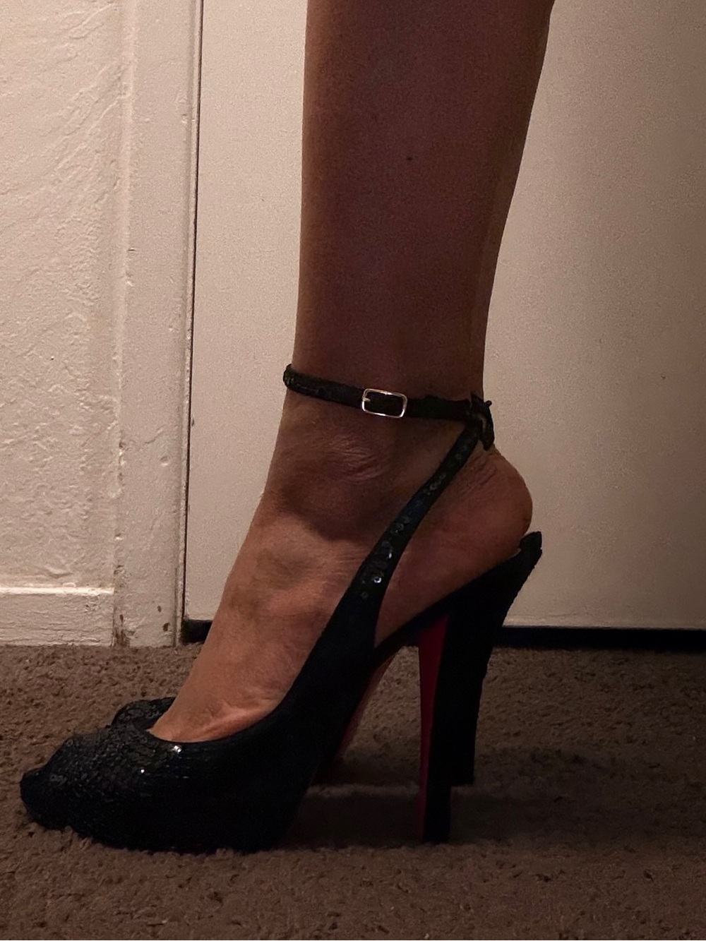 Betsey Johnson Black Sequin Slingback Heels with Pink Accents - Picture 7 of 7